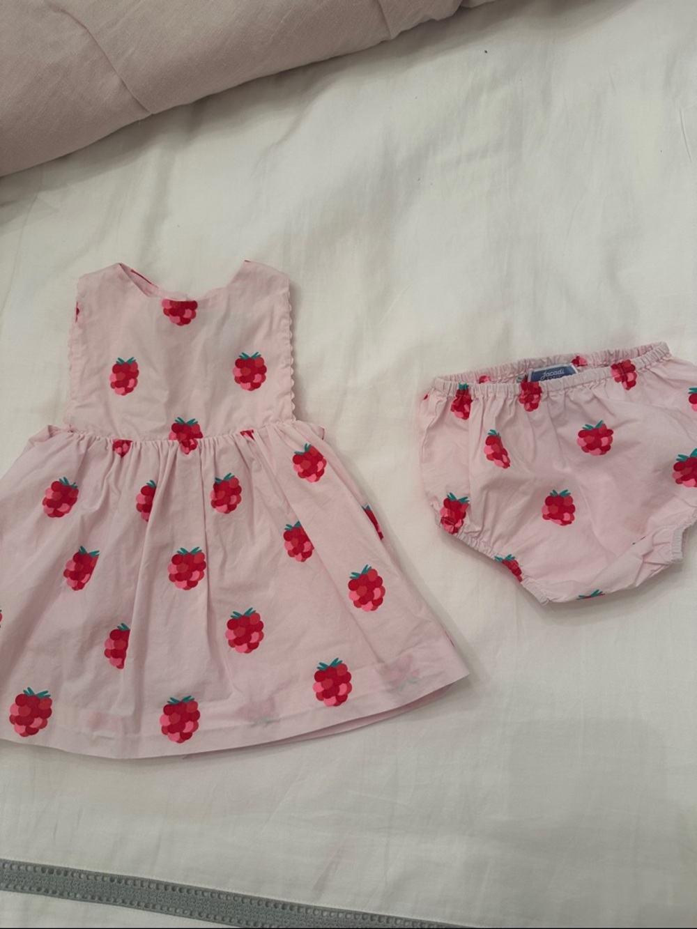 Jacadi Pink Raspberry Print Dress with Matching Bloomers size 6 months